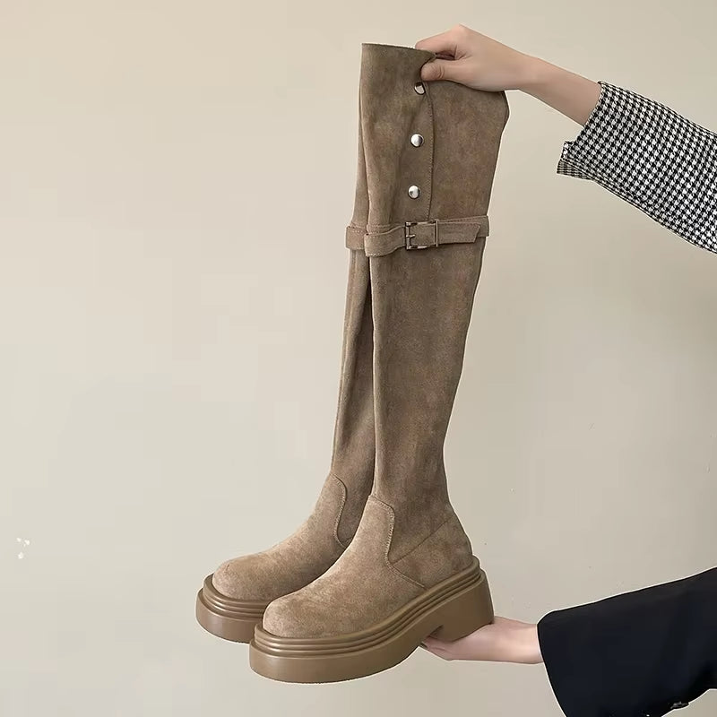 Winter Street Style Thick Heel Women over the Knee Knight Boots Fashion Fold Two Ways Wear Shoes Female Silm Thigh High Booties