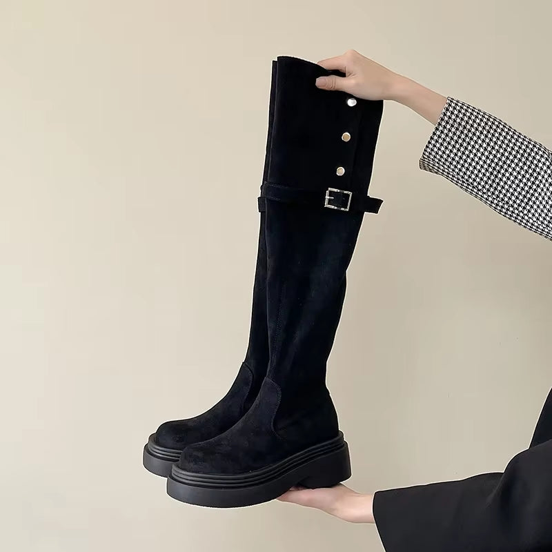 Winter Street Style Thick Heel Women over the Knee Knight Boots Fashion Fold Two Ways Wear Shoes Female Silm Thigh High Booties