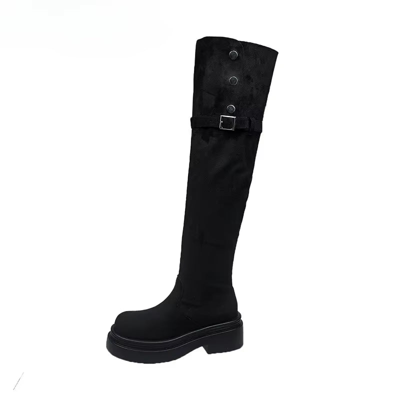 Winter Street Style Thick Heel Women over the Knee Knight Boots Fashion Fold Two Ways Wear Shoes Female Silm Thigh High Booties