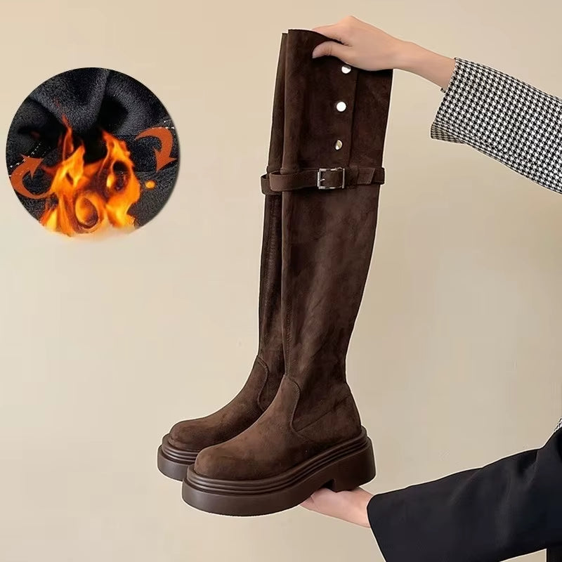 Winter Street Style Thick Heel Women over the Knee Knight Boots Fashion Fold Two Ways Wear Shoes Female Silm Thigh High Booties