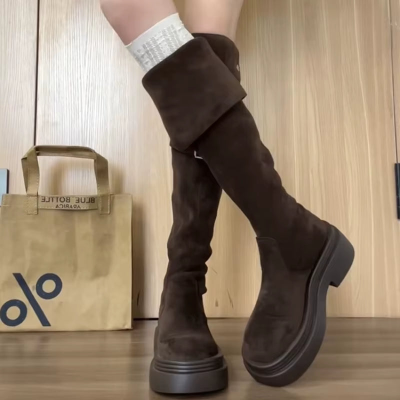 Winter Street Style Thick Heel Women over the Knee Knight Boots Fashion Fold Two Ways Wear Shoes Female Silm Thigh High Booties