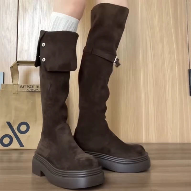 Winter Street Style Thick Heel Women over the Knee Knight Boots Fashion Fold Two Ways Wear Shoes Female Silm Thigh High Booties