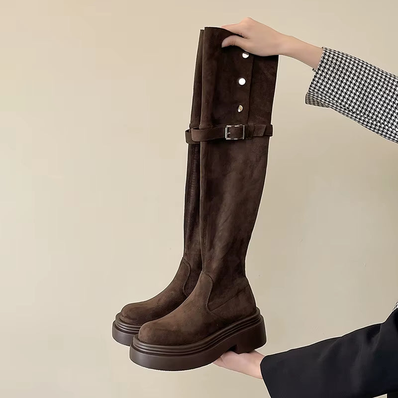 Winter Street Style Thick Heel Women over the Knee Knight Boots Fashion Fold Two Ways Wear Shoes Female Silm Thigh High Booties