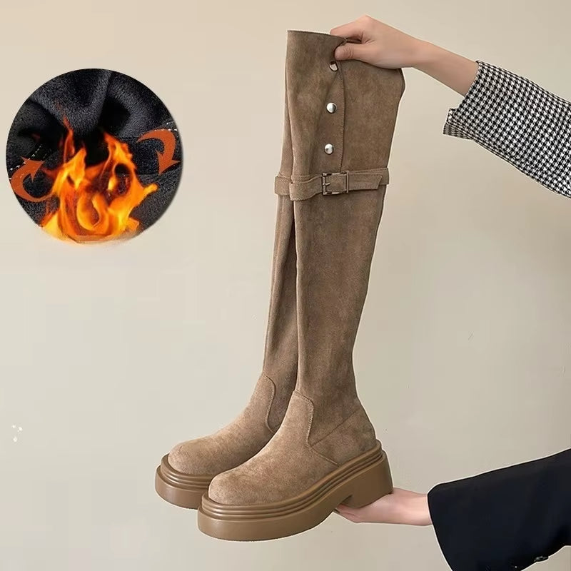 Winter Street Style Thick Heel Women over the Knee Knight Boots Fashion Fold Two Ways Wear Shoes Female Silm Thigh High Booties