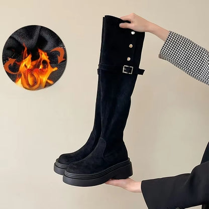 Winter Street Style Thick Heel Women over the Knee Knight Boots Fashion Fold Two Ways Wear Shoes Female Silm Thigh High Booties