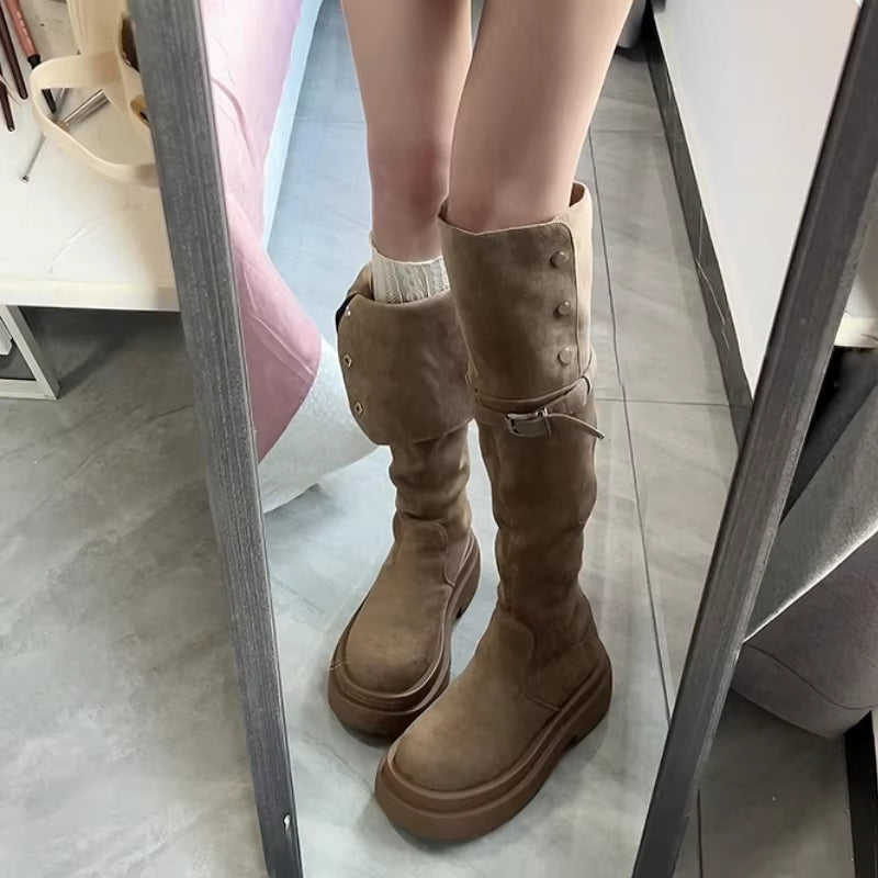 Winter Street Style Thick Heel Women over the Knee Knight Boots Fashion Fold Two Ways Wear Shoes Female Silm Thigh High Booties