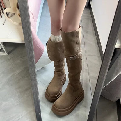 Winter Street Style Thick Heel Women over the Knee Knight Boots Fashion Fold Two Ways Wear Shoes Female Silm Thigh High Booties